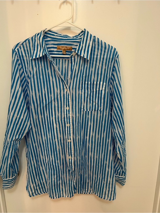 Ellen Tracy Tops - Ellen Tracy Blue and White Vertical Stripe Button-Down Shirt